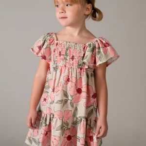 Vestido estampado efeito linho - Tangerina - Mayoral