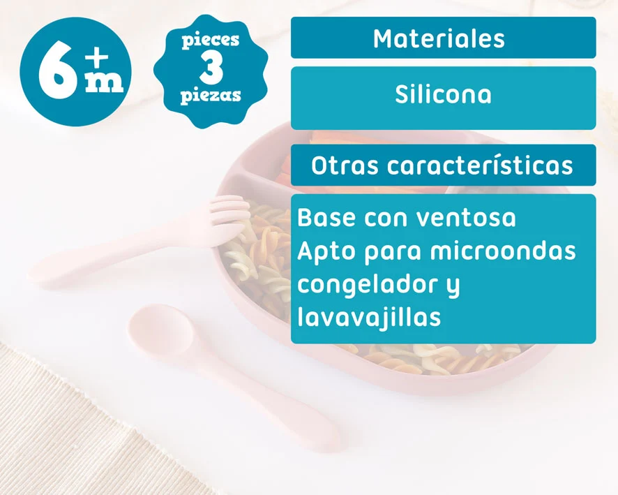 Conjunto silicone prato com divisórias e ventosa BLW e talheres rosa 6m+ - Image 4
