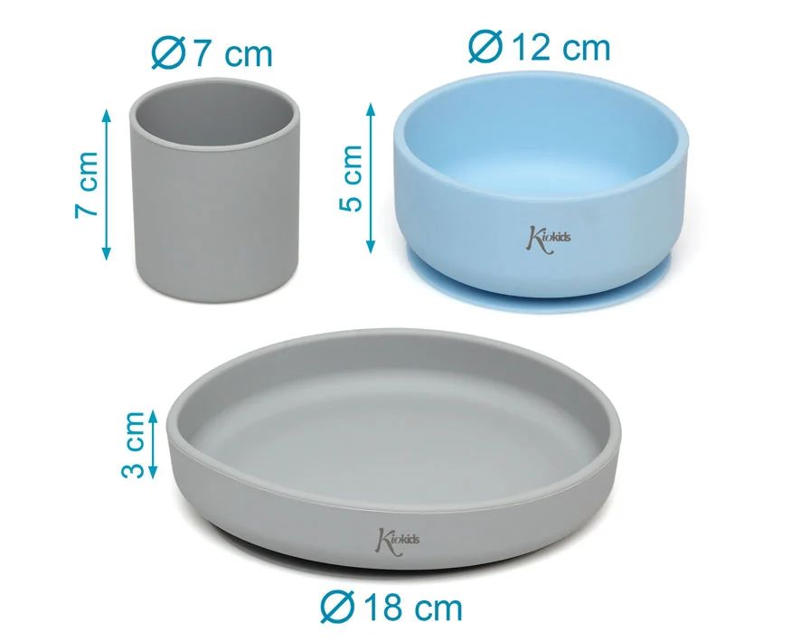 Conjunto refeição silicone BLW Azul/Cinza 3 peças - Image 6