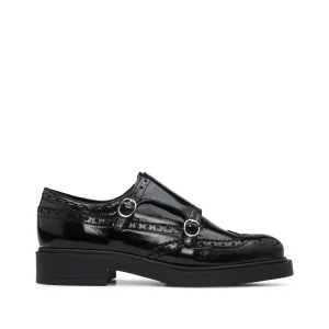 Sapato Salto Raso Oxford Mulher Verniz Preto