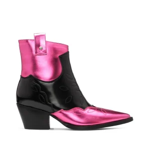 Botim Salto Médio Mulher Metalizado Rosa