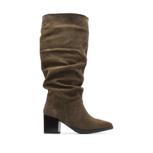Bota Cano Alto Mulher Camurça Taupe