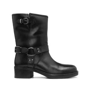 Bota Biker Mulher Pele Preto