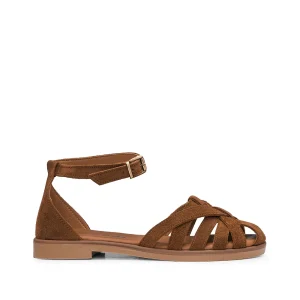 Sandália Salto Raso Mulher Camurça Camel