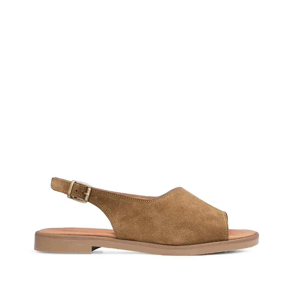 Sandália Salto Raso Mulher Camurça Taupe