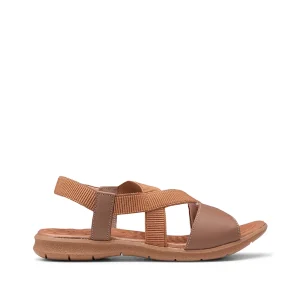 Sandália Salto Raso Mulher Pele Camel