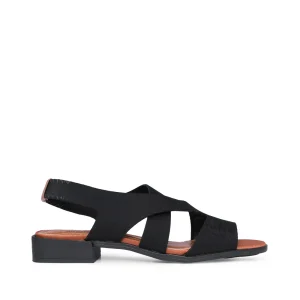 Sandália Salto Raso Mulher Têxtil com Tiras Elásticas Preto