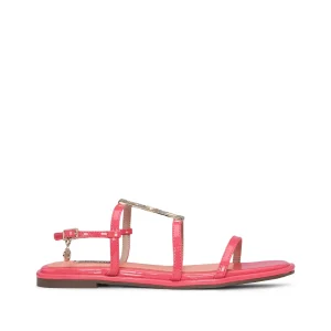Sandália Salto Raso Mulher Pele Fuxia