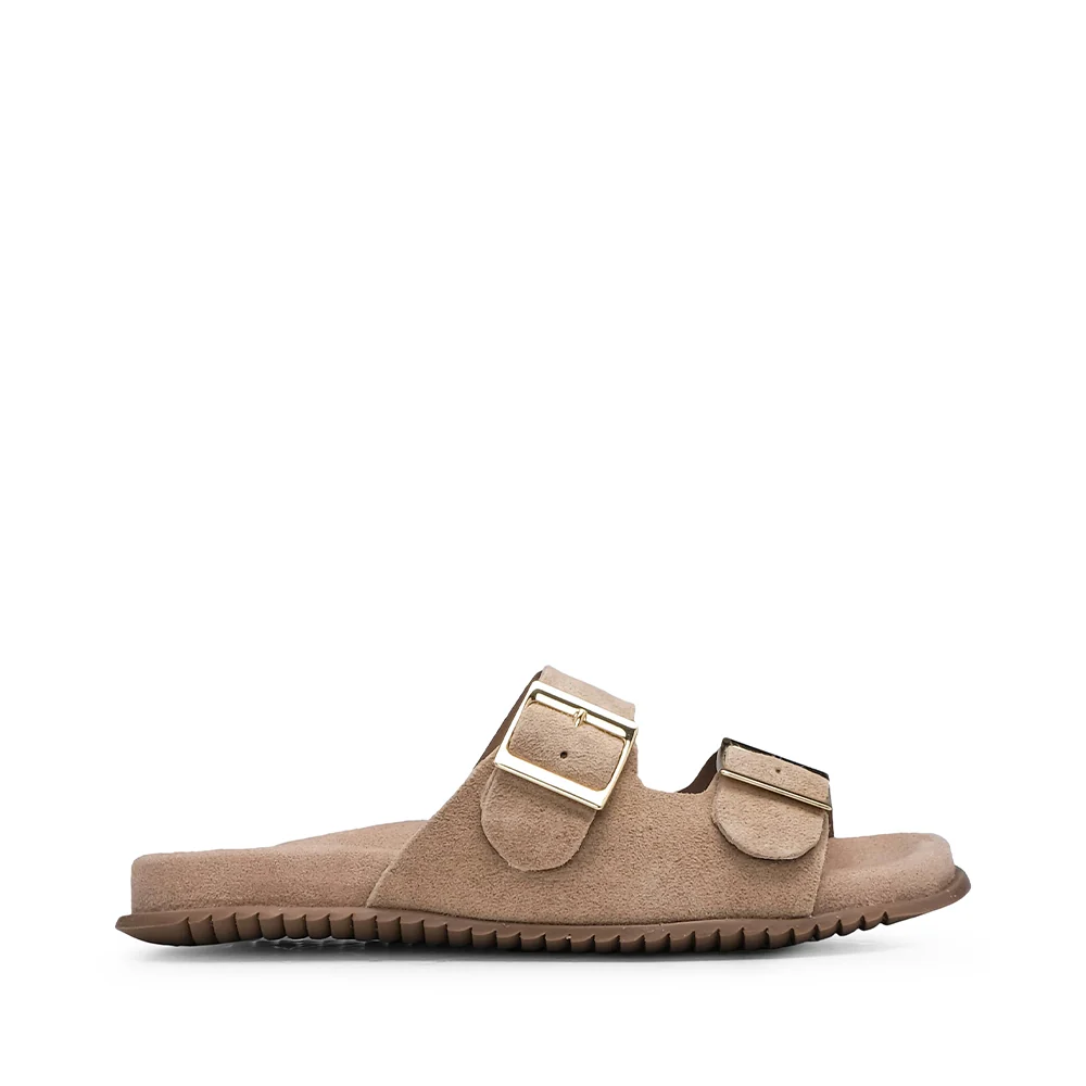Chinelo Salto Raso Mulher Camurça Bege - Image 3